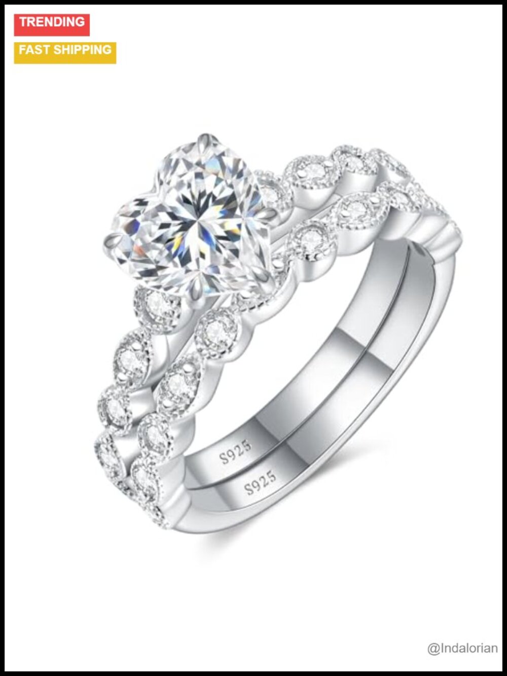 2CT Heart Cut Moissanite Promise Ring Set 925 Sterling Silver Milgrain